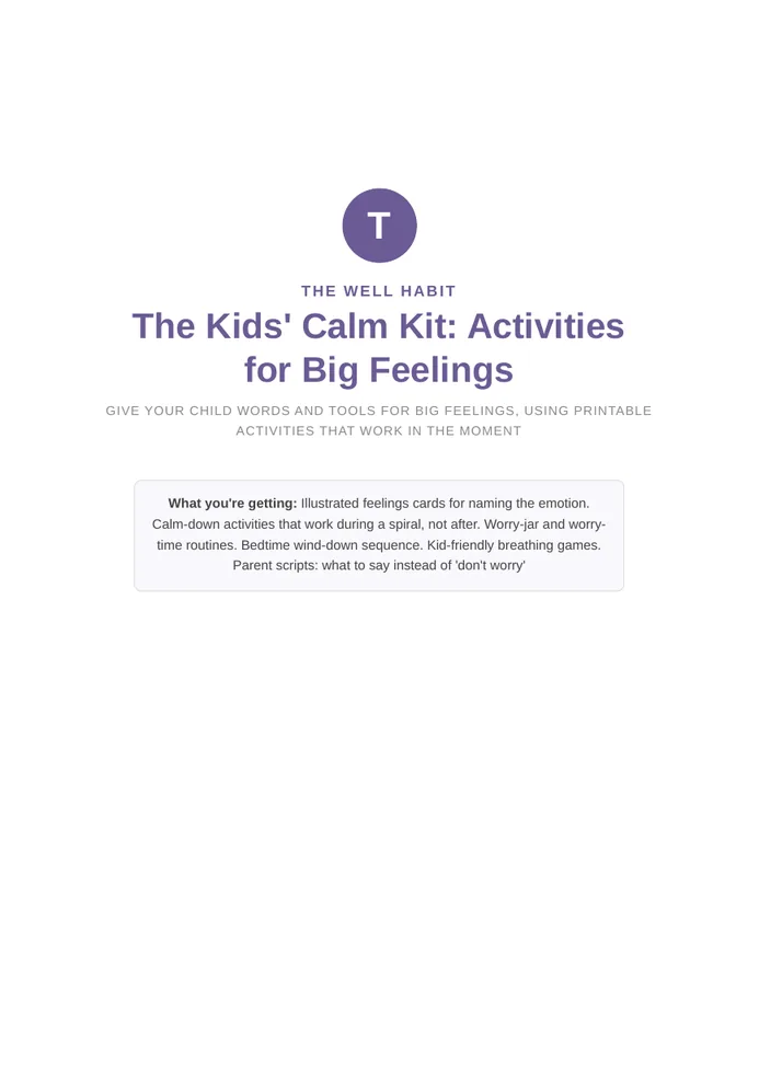 Cover of The Kids’ Calm Kit with purple title and The Well Habit mark